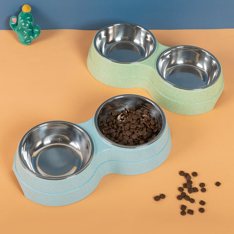 Double Pet Bowls Dog Food Water Feeder