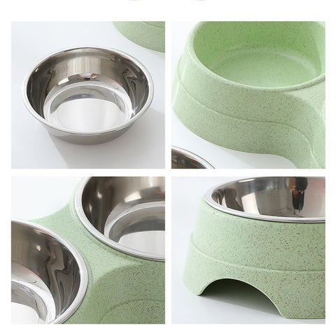 Double Pet Bowls Dog Food Water Feeder