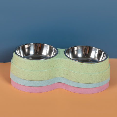 Double Pet Bowls Dog Food Water Feeder