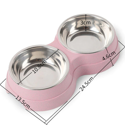 Double Pet Bowls Dog Food Water Feeder