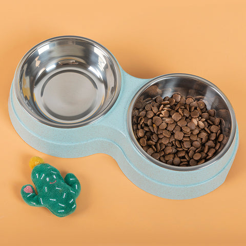 Double Pet Bowls Dog Food Water Feeder